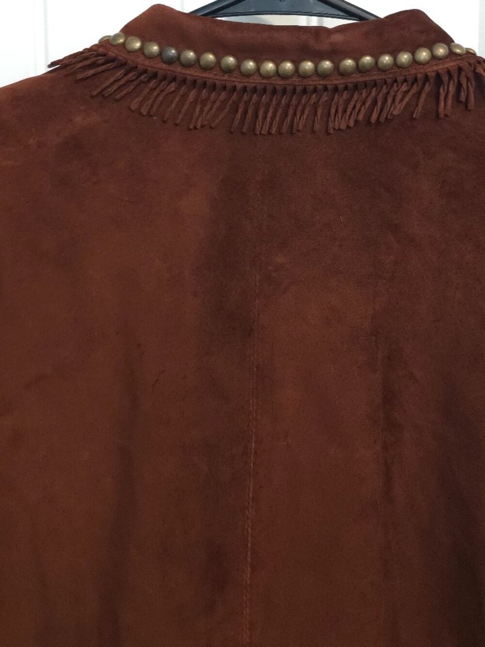 Double D Ranch Burgandy Brown Fringe Suede Leather Jacket - Woman's Size L - Picture 6 of 12